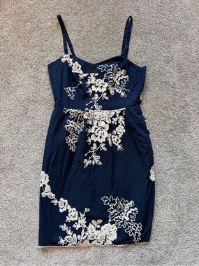 Women’s J. Crew Navy Blue Floral Embroidered Spaghetti Strap Dress- Size 4